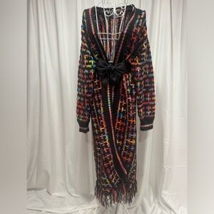 Boho Fringe Knit Maxi Cardigan